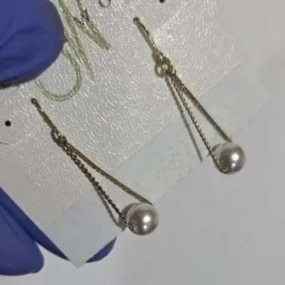 Gold Chain Faux Pearl Drop Earrings – Elegant Dangle Women’s Fashion Jewelry - Picture 3 of 8